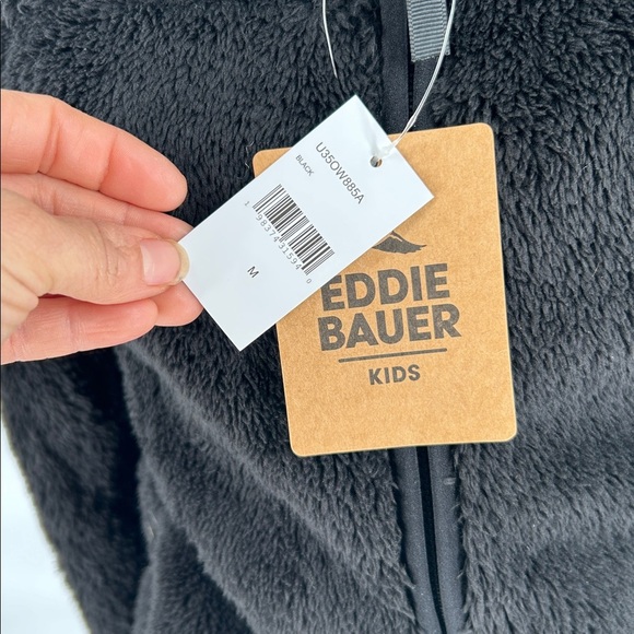 Eddie Bauer Kids Black Sherpa Fleece Hoodie Full Zip Jacket Size Medium - Picture 2 of 9